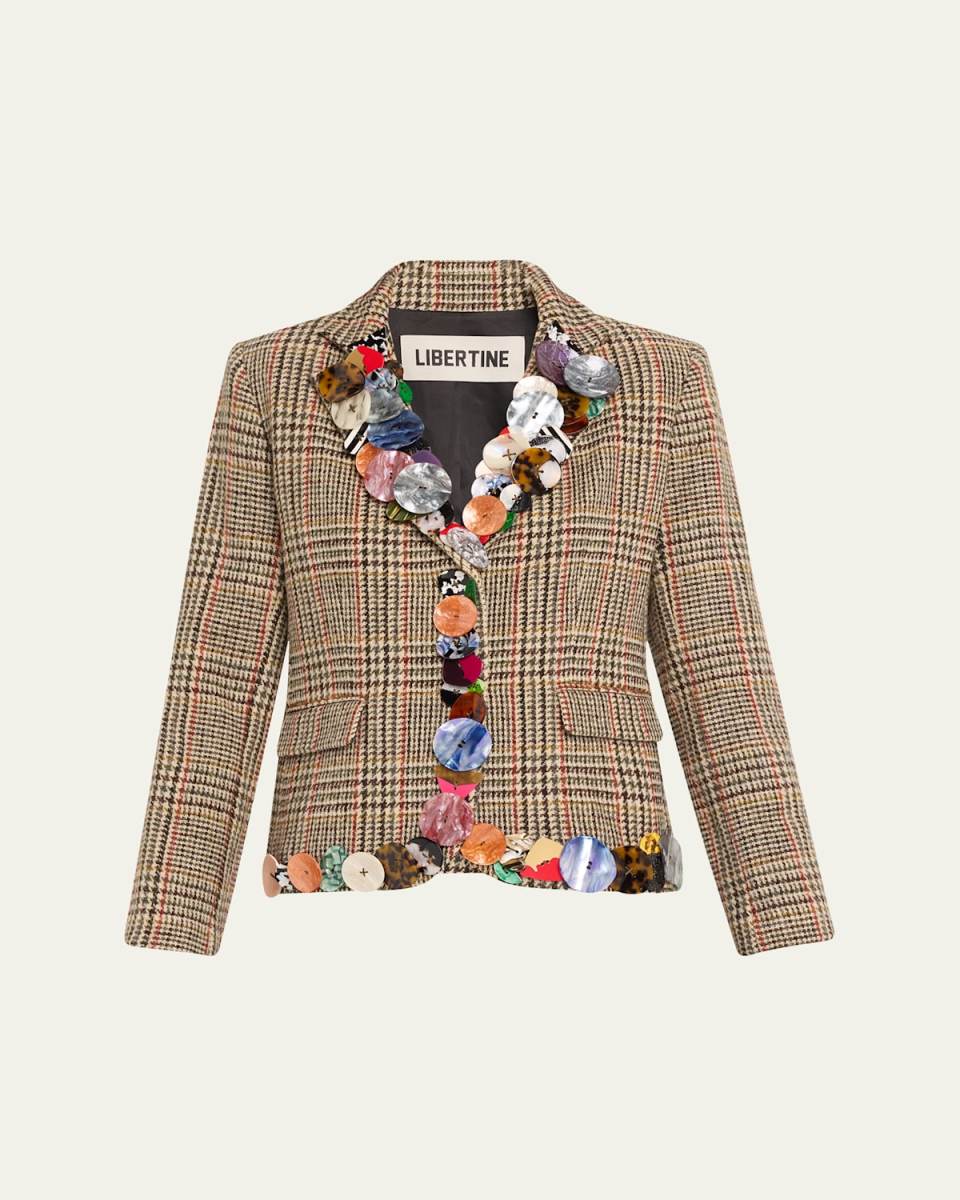 Memory Vase Prince of Wales Buttoned Short Wool Blazer